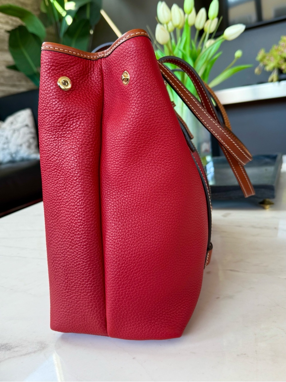 New Dooney & Bourke Side Snap Pebble Grain Leather Tote Red - Picture 7 of 16